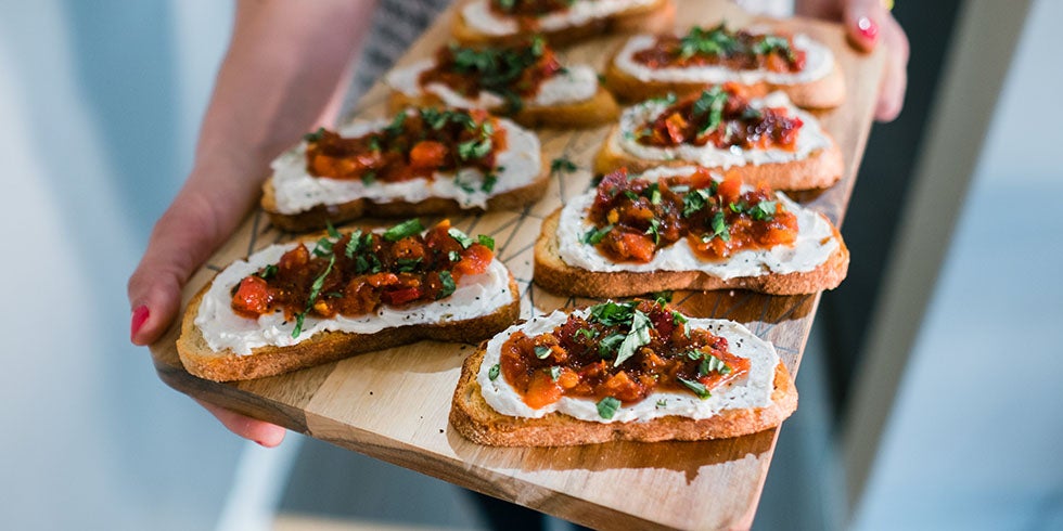 Whipped Goat Cheese Crostini with Sweet Cherry Peppers